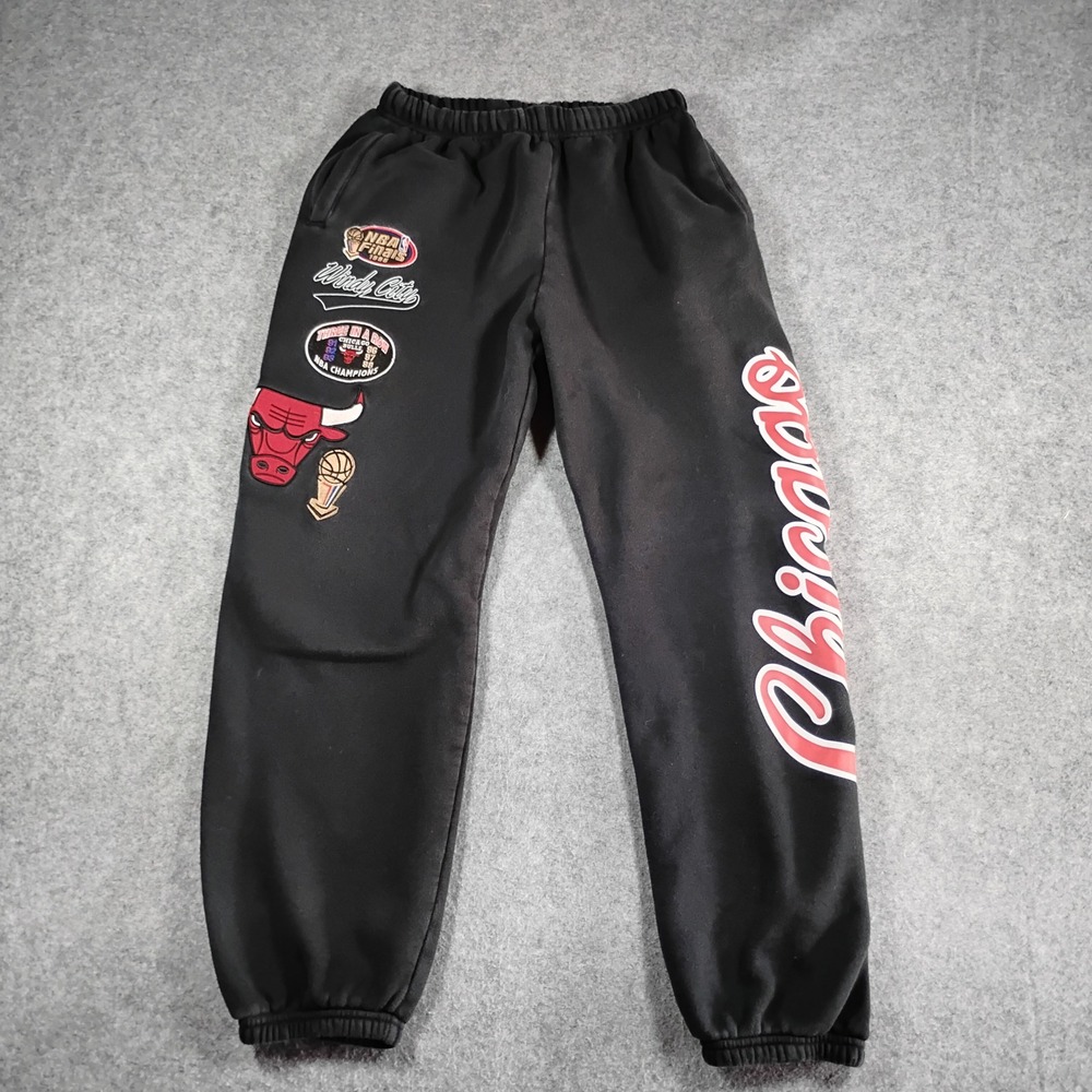 Mitchell & Ness Chicago Bulls Black Jogger Sweatpants NBA Finals Patches Mens S‎